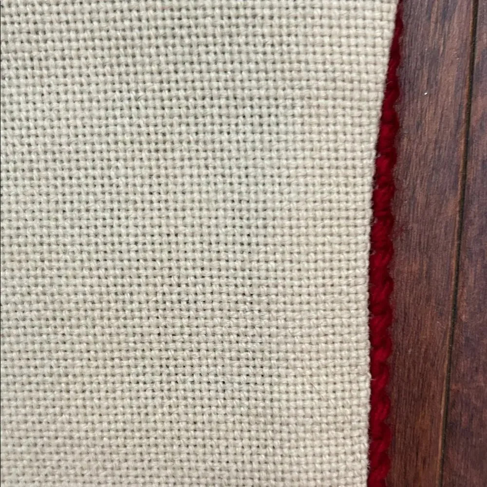 Vintage Bell Pull Red and Cream Needlepoint Wall Hanging, Scandinavian Style